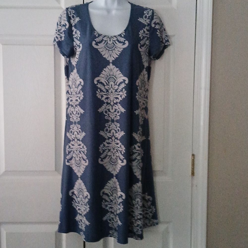 MSK country blue and white print dress Sz M NWOT
